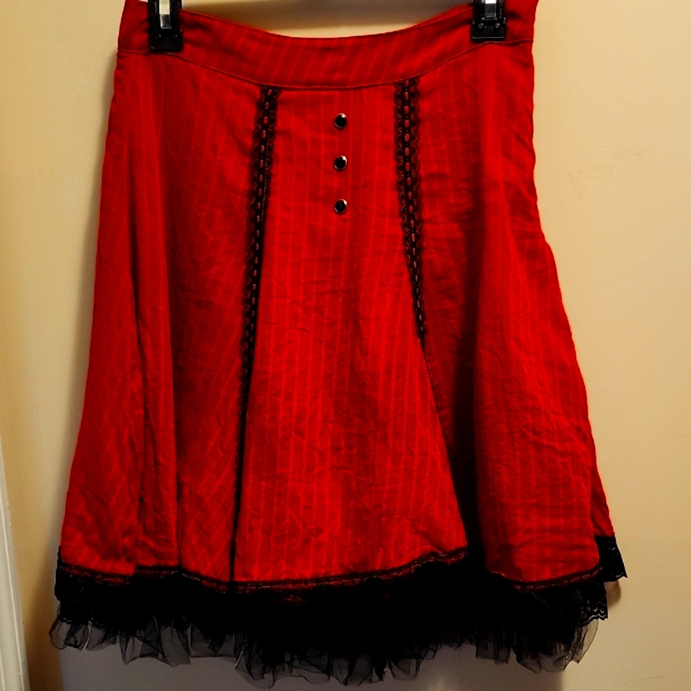 Y2k Lip Service Red A-Line Black Lace Skirt